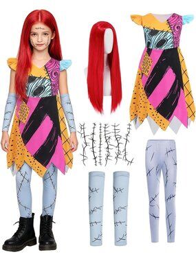 Kids Sally Doll Halloween Costume Nightmare Cosplay Patchwork Dress Girls 11-12Y
